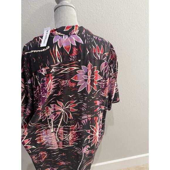 Caribbean Men's Silk Blend Short Sleeve Black Pink Shirt Tropical Print SZ XL - Picture 2 of 3